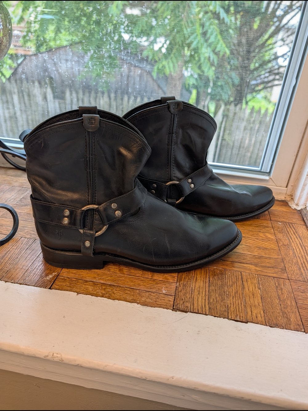 Frye Wyatt Harness Leather Ankle Boots, Sz 10